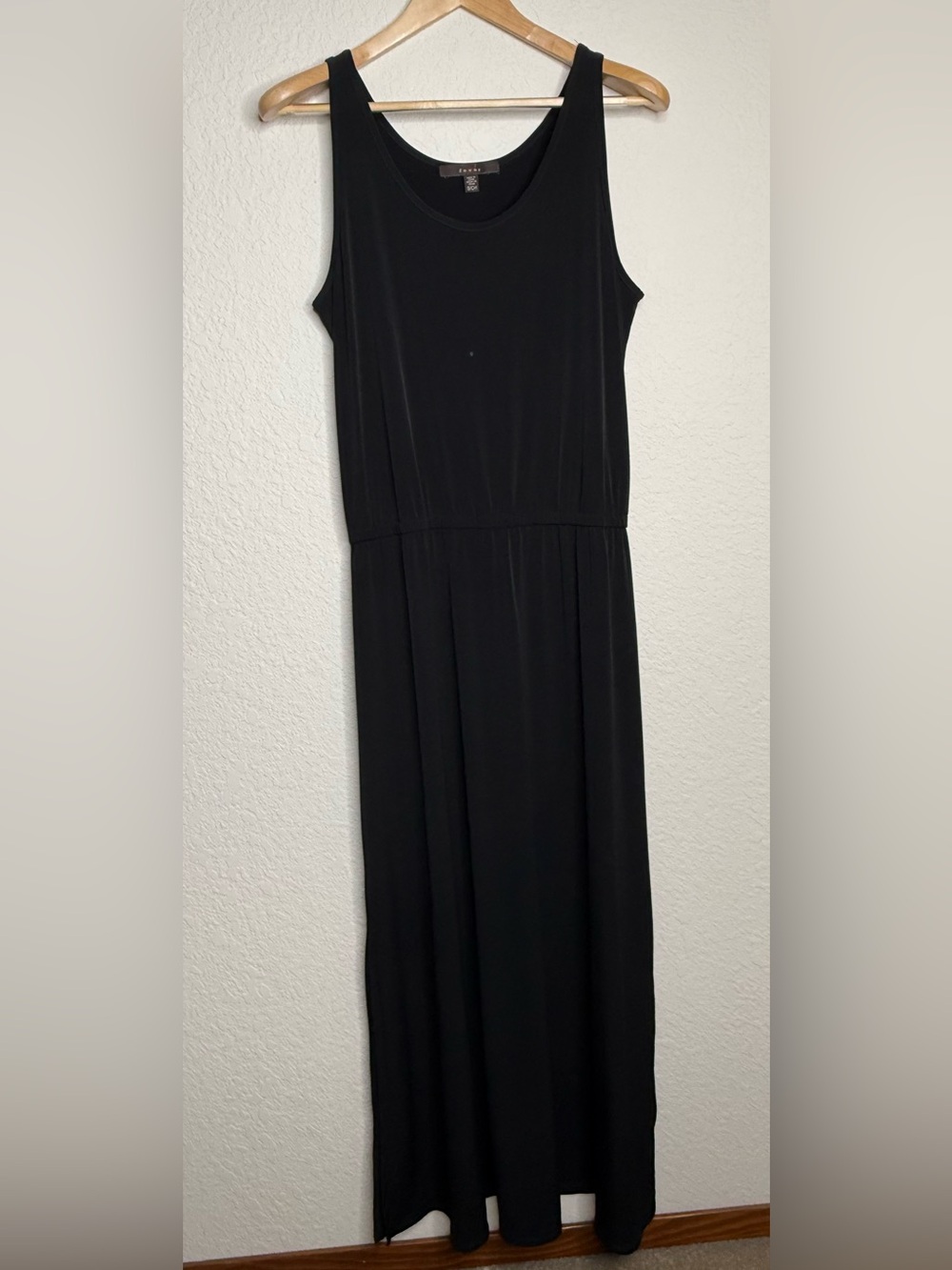 Fever Black Tank Maxi Dress Side Slits Elastic Waist Sz S Flowy Resort Wear